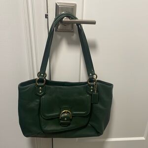 Beautiful hunter green coach bag, gold hardware